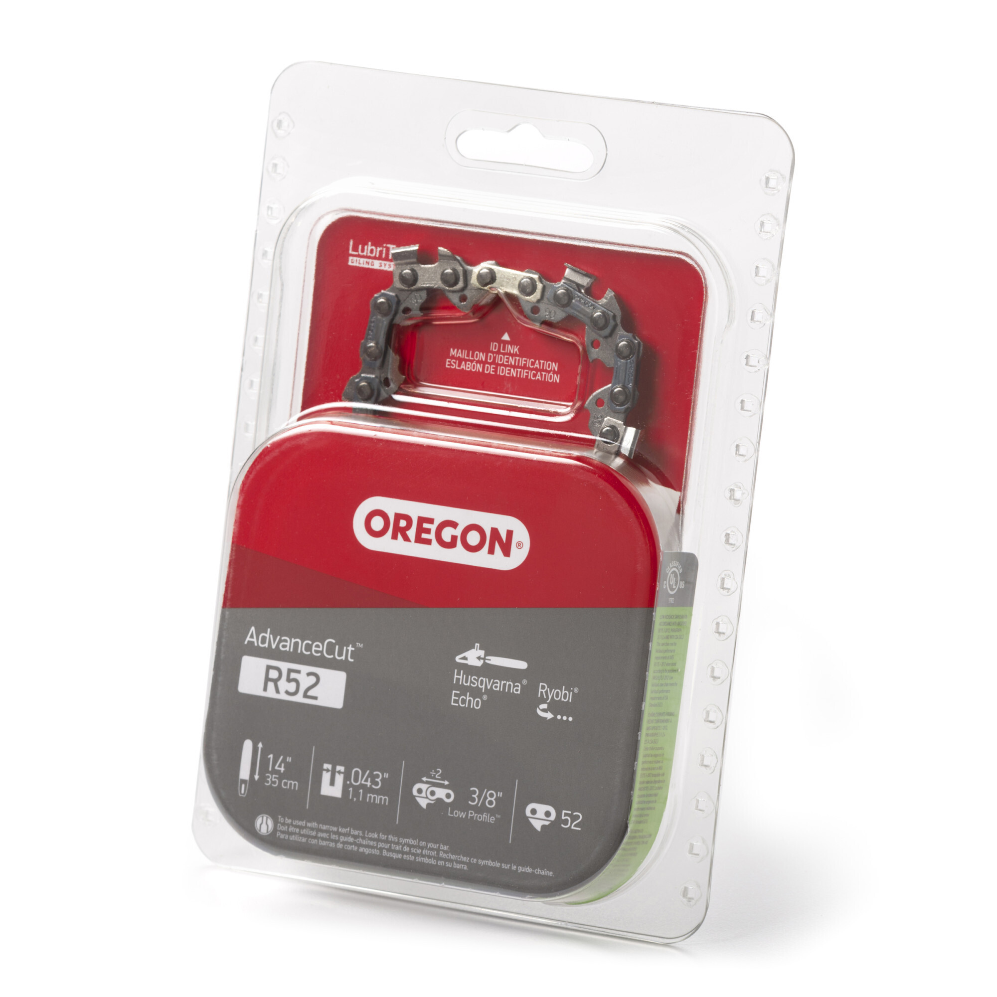 Oregon, AdvanceCut Chainsaw Chain, Bar Length 14 in, Chain Pitch 3/8 in, Model# R52